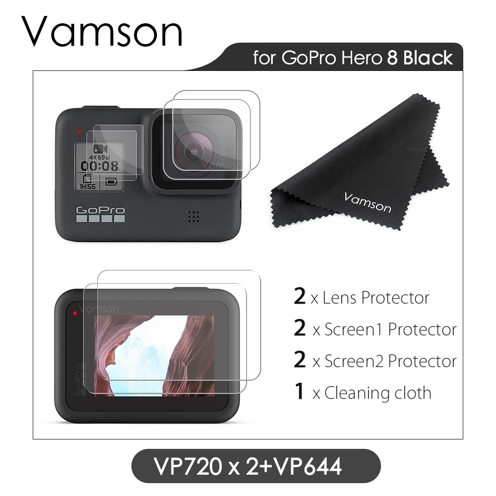 VP720x2-VP644 Vamson для GoPro Hero 8 черный 7 6 5 Защита экрана для Go pro Hero7 черный объектив камеры аксессуары защитная Пленка чехол VP710G - Цвет: VP720x2-VP644