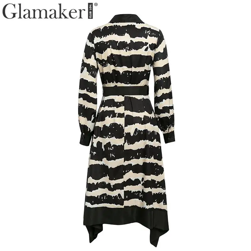 Glamaker асимметричное Полосатое длинное платье с принтом женский пояс, неподшитый край, длинный рукав, элегантное платье осень-зима, вечерние, сексуальные платья
