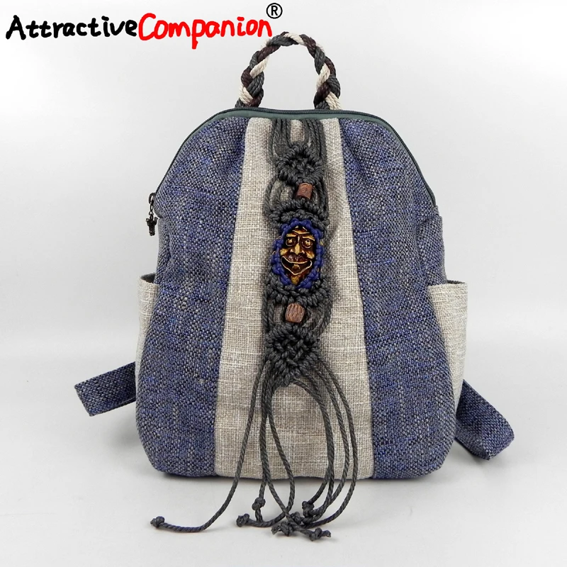 Модный этнический женский льняной рюкзак в национальном стиле винтажный ручной