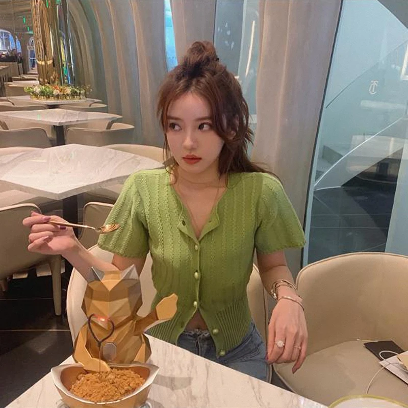 Женская летняя одежда с коротким рукавом короткие сетка вязаный кардиган