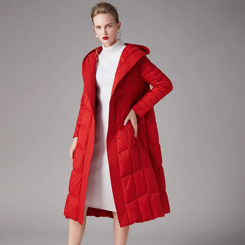 

2020 New Arrival Duck Woman Long Slim Winter Coat Female High Quality Red Down Jackets Outerwear Overcoat Oversize