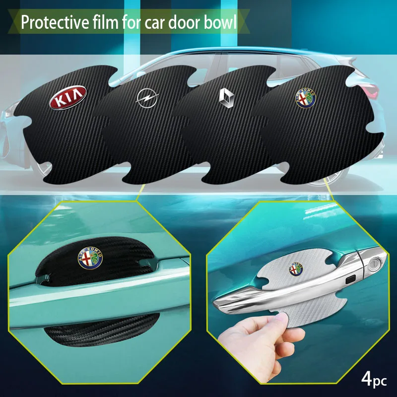 4 шт. Автомобиль дверная ручка Стикеры углеродное волокно защитная пленка