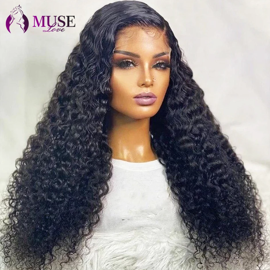 

MUSE LOVE Mongolian Kinky Curly Wig Preplucked 4x4 Lace Closure Human Hair Wigs 180% T Part Afro Curly Lace Wig For Black Women