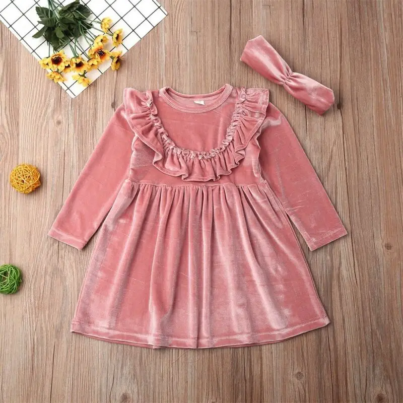 Focusnorm От 1 до 6 лет одежда для малышей осеннее платье девочек розовая с длинными