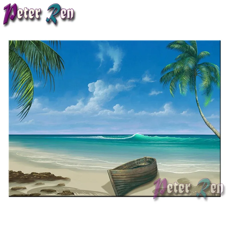 

full Square/round Beach boat palm trees DIY Diamond painting cross stitch Rhinestones diamond embroidery modern art decoration