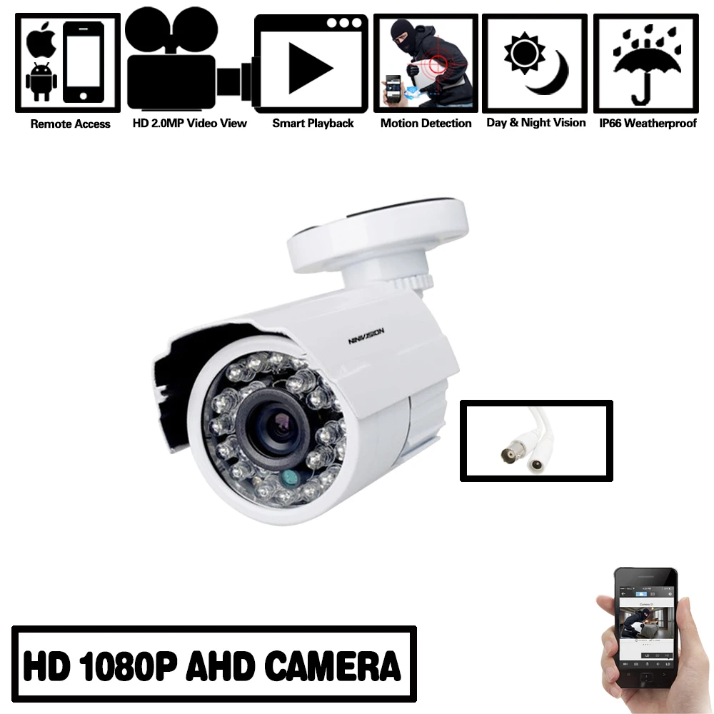 Цветная камера видеонаблюдения NINIVISION 1080P аналоговая цилиндрическая с датчиком