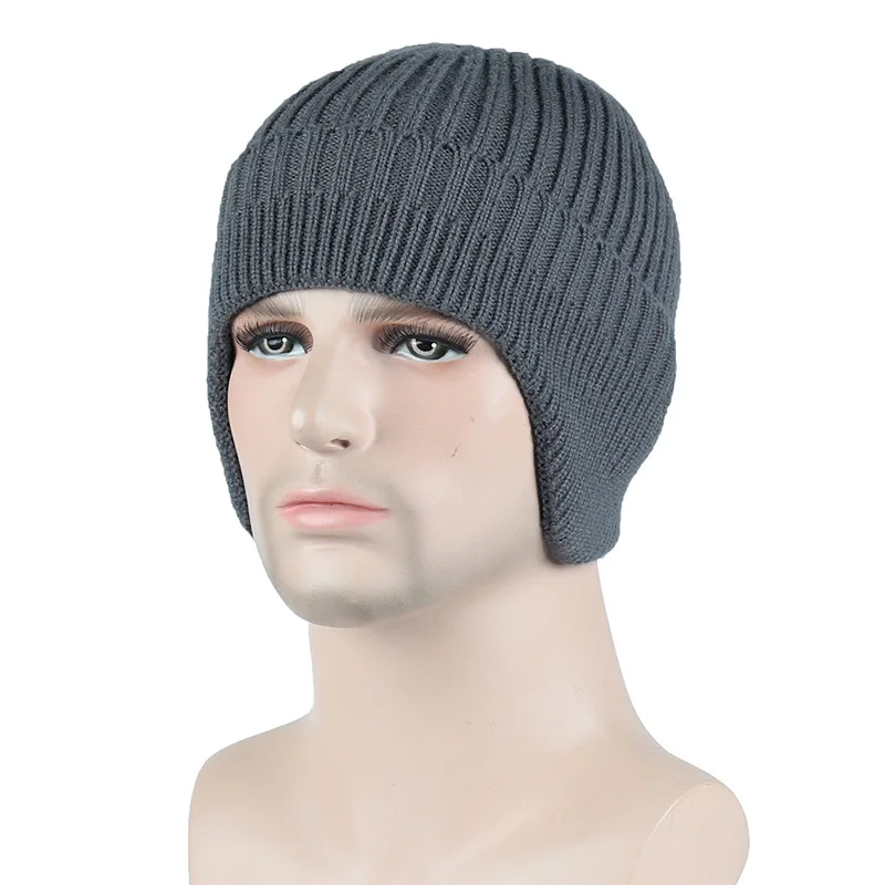 

Men's Solid Winter Hat With Earflaps Autumn Acrylic Kitted Hat For Women Outdoor Cycling Windproof Warm Streetwear Beanie Cap