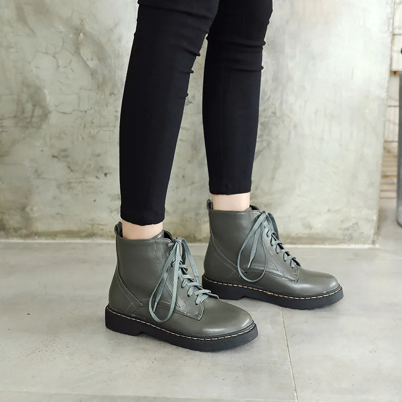 Ladys Concise Lace Up Brown Black Military Combat Boots Low Heel Platform Womens Ankle Short Boot Casual Shoes Plus Size | Обувь