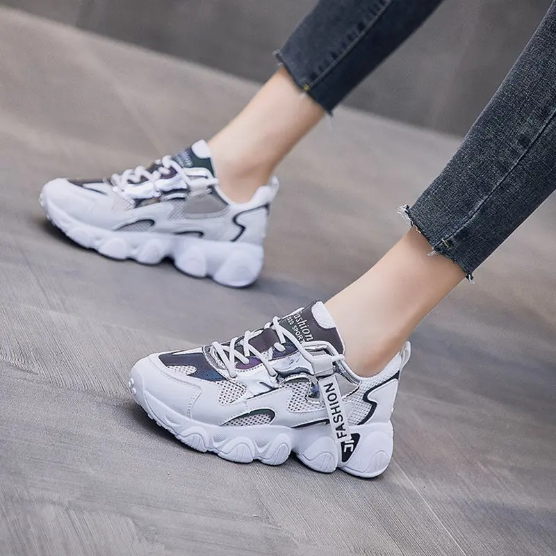 

LLOGAI 2021 Spring Female Shoes Breathable Fashion Women Sneakers Casual Shoes Woman Lace Up Thick Sole Chunky Platform Sneakers