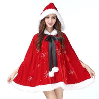 christmas cloak hat costumes for lady velvet red cape cosplay new year party women dresses santa claus little red riding hood