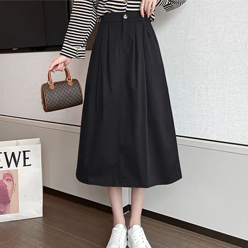 Женская винтажная одежда длинные юбки черная уличная с высокой талией в стиле