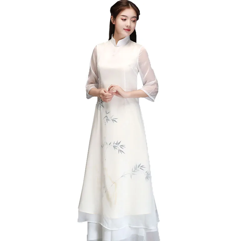 Традиционный Вьетнам 2021 года китайские костюмы ao dai qipao для женщин Цветочный