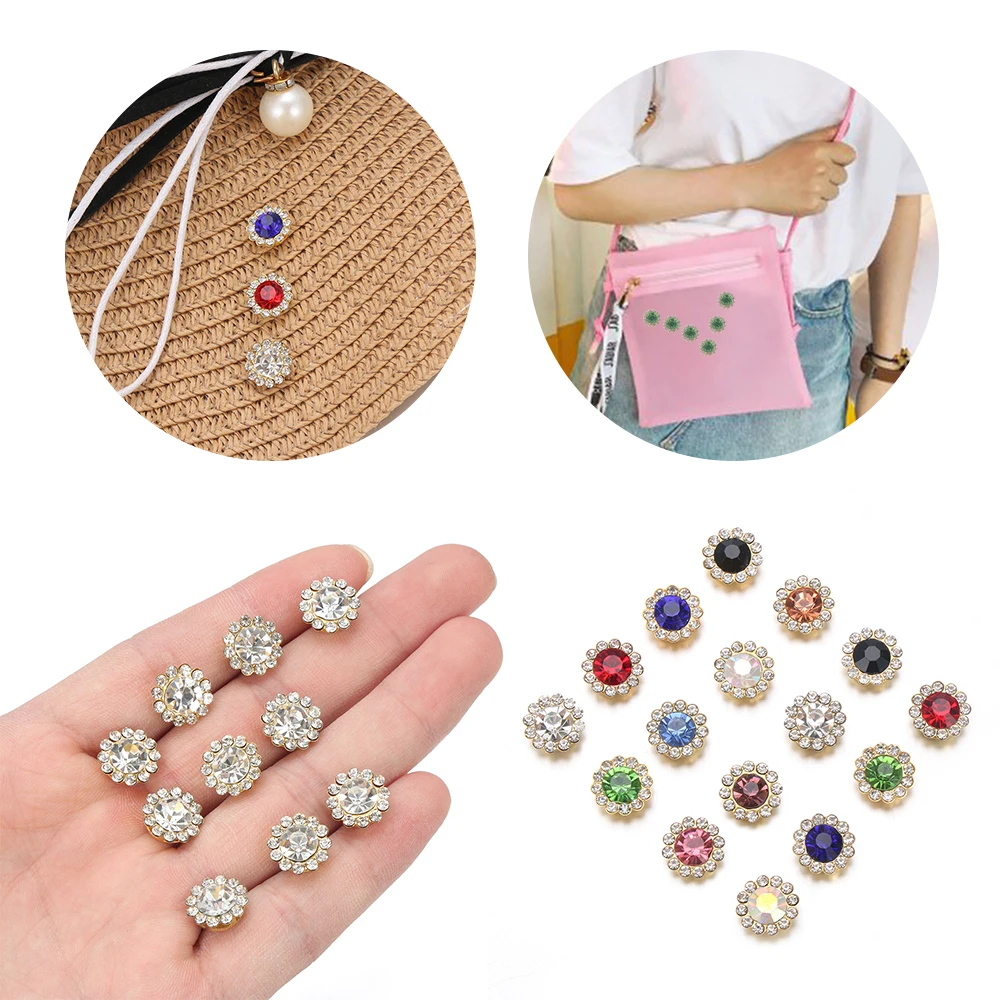 10PCS Flower-shaped Rhinestone Buttons Shiny Crystal Glass Stone Steel Bottom Clothes Decor Sewing Accessories Non Hotfix Sew | Дом и сад
