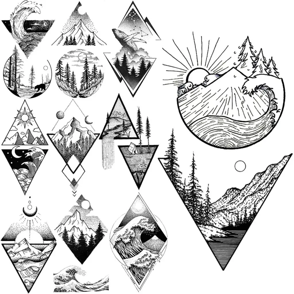 Временные татуировки для взрослых маленький лес гора реалистичные КИТ волна