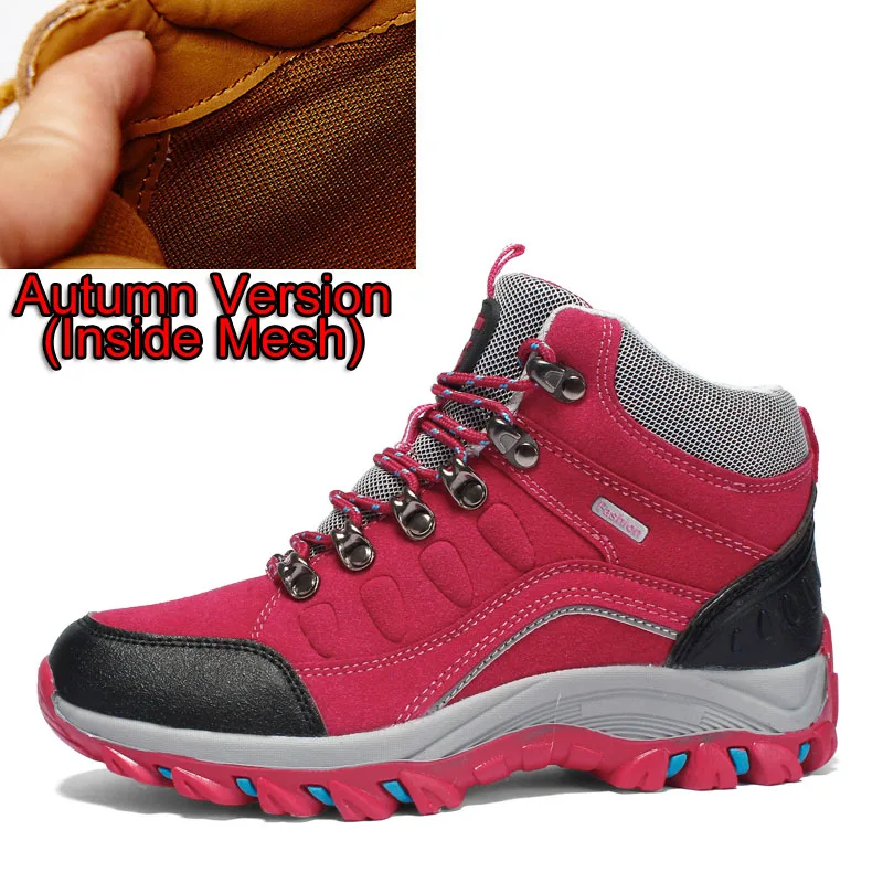 Leather Mei Red Новое поступление, мужские треккинговые ботинки, противоскользящие уличные спортивные ботинки, прогулочные треккинговые кроссовки для альпинизма, удобные ботинки, Zapatillas - Color: Leather Mei Red