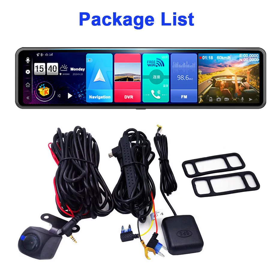 Зеркало заднего вида Автомобильный видеорегистратор 12 дюймов с Wi-Fi 4G Android 8 1 GPS ADAS -