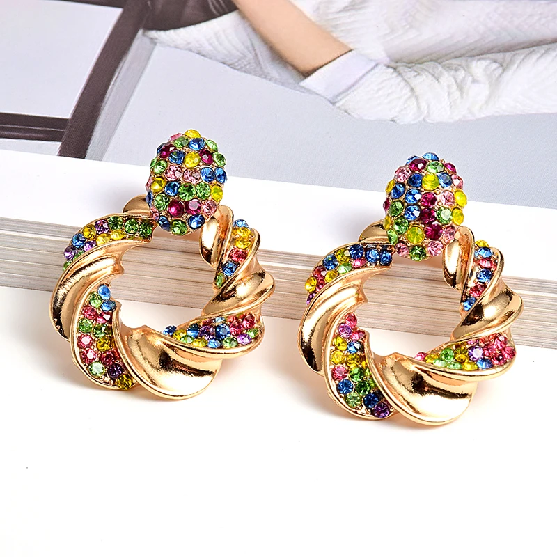 Женские серьги подвески ZA золотистые металлические стразы модные ювелирные