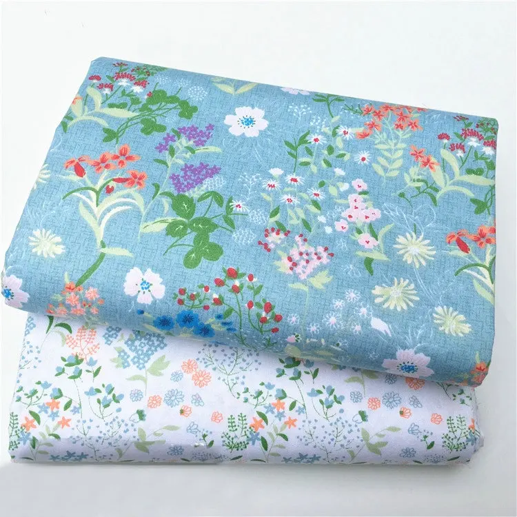 Белый синий фон с цветочным принтом хлопковая ткань для DIY детское постельное