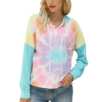 women gradient tie dye contrast color v neck long sleeve hoodies casual loose streetwear plus size fashion sweat tops