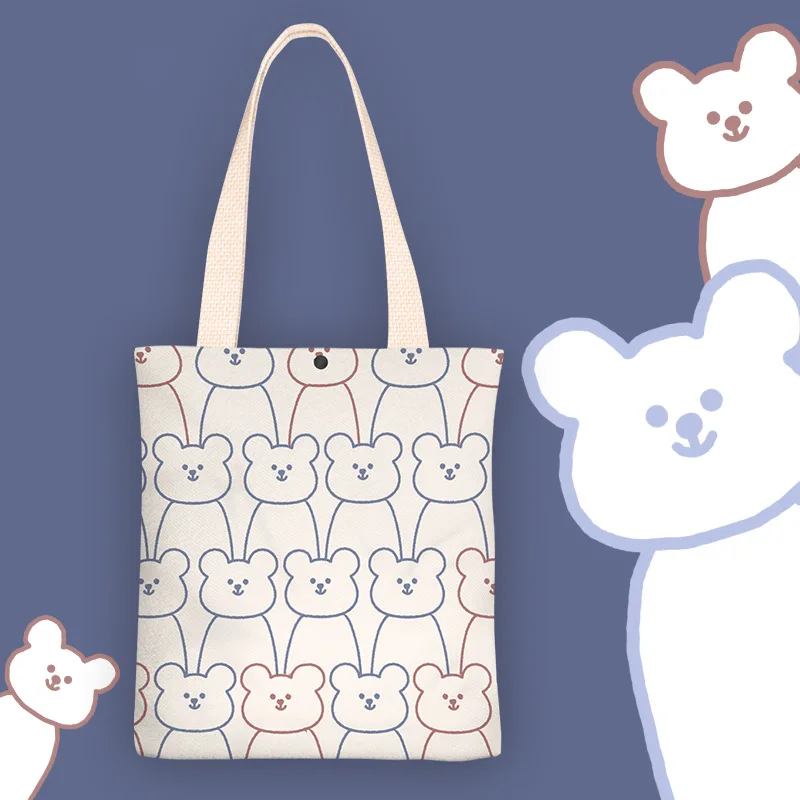 

Casual One-shoulder Vest Large-capacity Simple Shopping Bag, Printed With Bear Girl Handbag, Women's Simple Bag