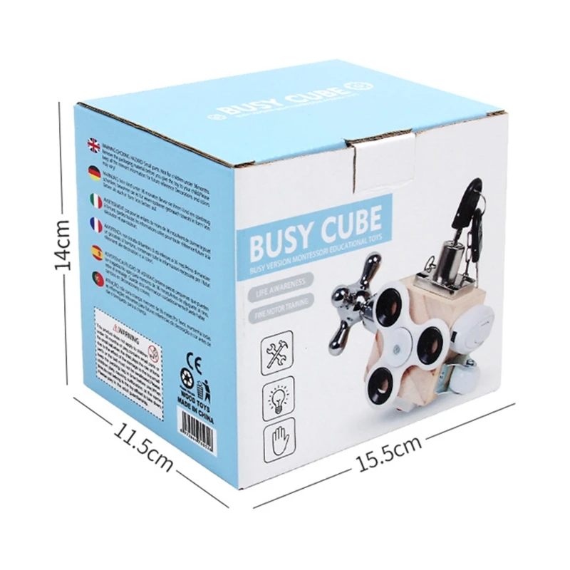 

L38E Latches Wooden Busy Cube Board with Household Switches Item for Baby Toddlers