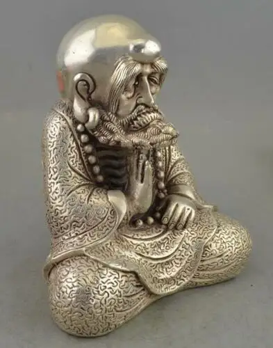 Chinese Buddhism Silver Sit Arhat Damo Bodhidharma Dharma Buddha Statue | Дом и сад