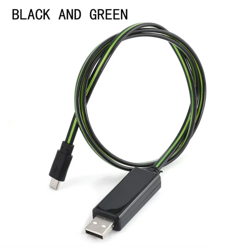 Black And Green 8 Pin микро Тип usb C кабель светодиодный светящийся течет данных, зарядный кабель для мобильного телефона с Зарядное устройство для iPhone samsung освещение световой провод - Цвет: Black And Green