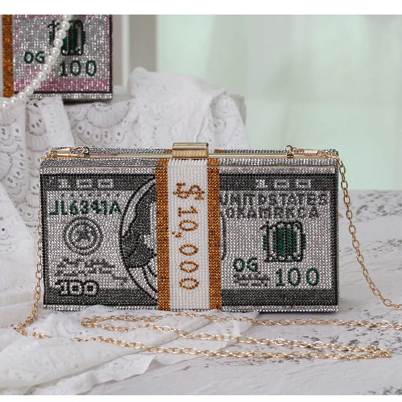 

Luxury designer handbag Fashion US dollar dinner party evening dress bag water drill hand hold dinner party bag girl