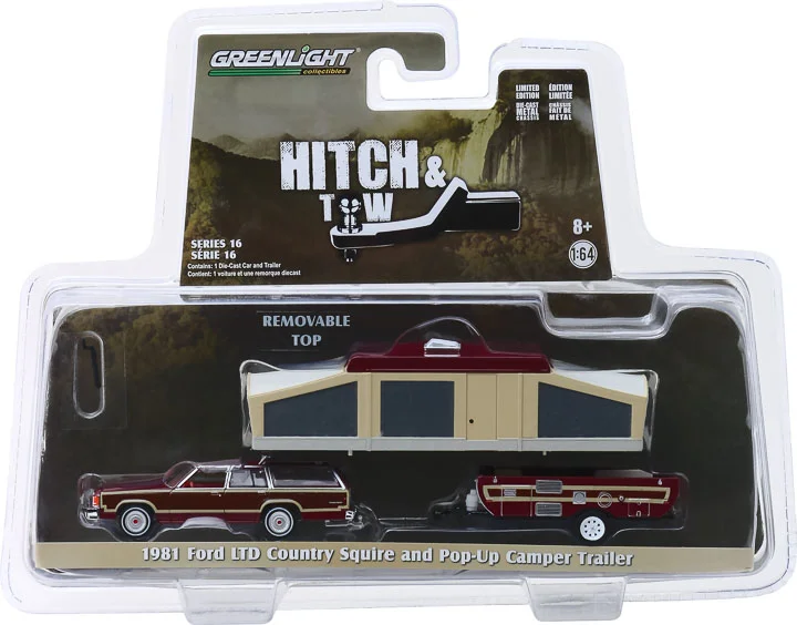 

1:64 GreenLight 1981 Ford LTD кантри сквир и всплывающий трейлер коллекция литых под давлением моделей автомобилей украшения