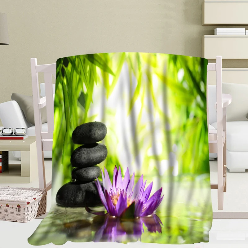

Custom Big Size Zen Stone Bamboo Flower Blankets For Beds Warm Winter Sleeping Sofa Blanket 56x80inch 50X60inch 40X50inch