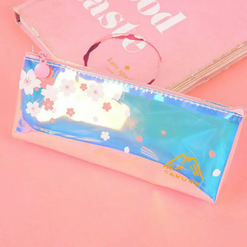 Модный голографический женский прозрачный чехол для карандашей с красочным