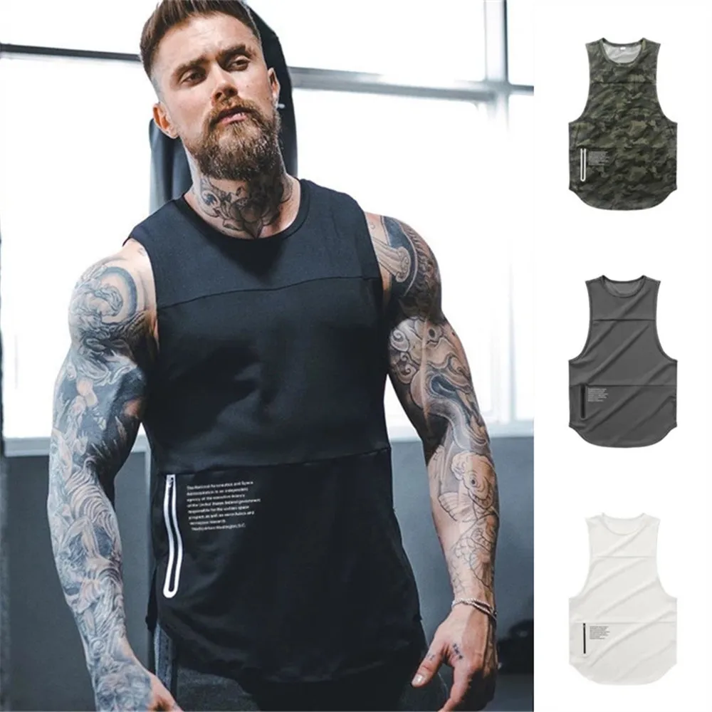 

Men Zipper Sleeveless Vest Summer Breathable quick-drying Male Tight Gyms Clothes Bodybuilding Undershirt Fitness Tank Tops