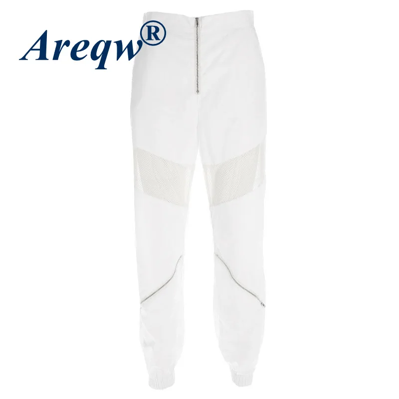 

2021 New Women's Trousers Fashion Stitching Mesh Zipper Trousers Women Loose Casual Trousers