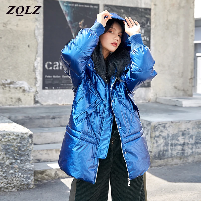 Zqlz 2019 зимний пуховик с капюшоном женский плюс размер свободная повседневная