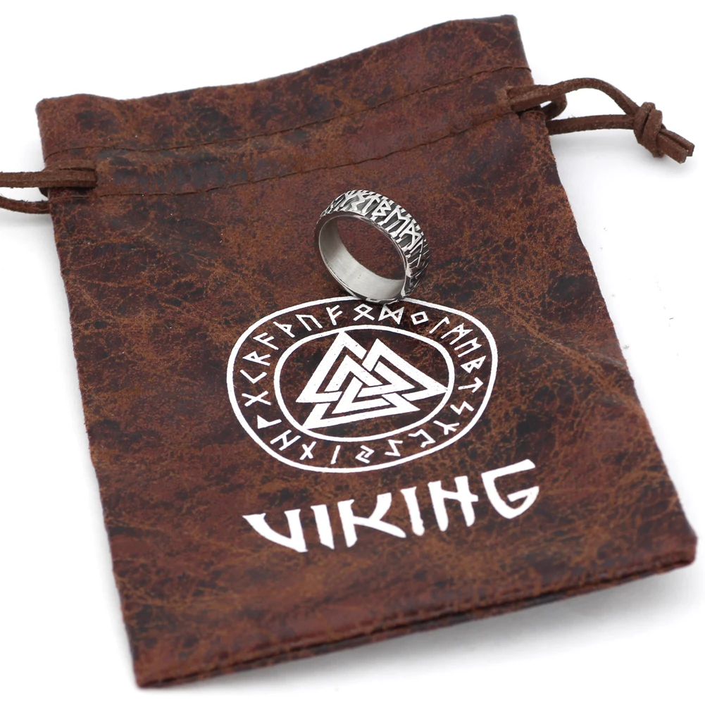 Скандинавский Викинг кольца руны с valknut Подарочная сумка-нержавеющая сталь |
