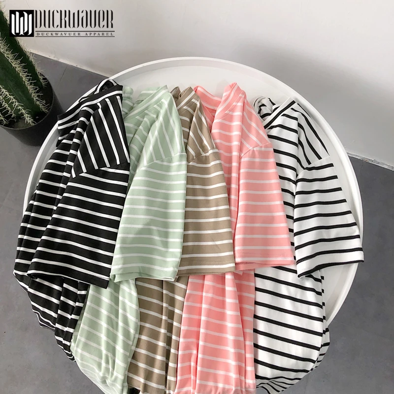 Duckwaver Летняя женская футболка шикарная мода 90s для девочек милая в полоску vogue