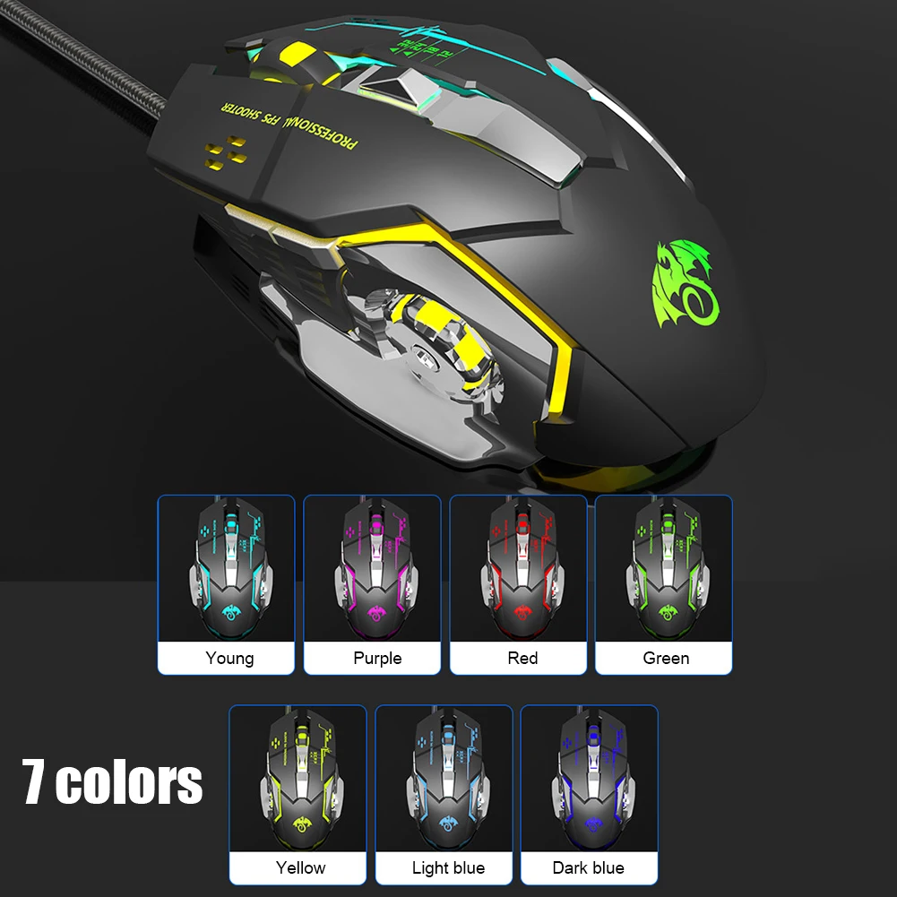 

Проводная игровая мышь USB женская/мужская светящаяся Механическая геймерская мышь, Настольная Регулируемая 3500DPI программируемая оптическа...