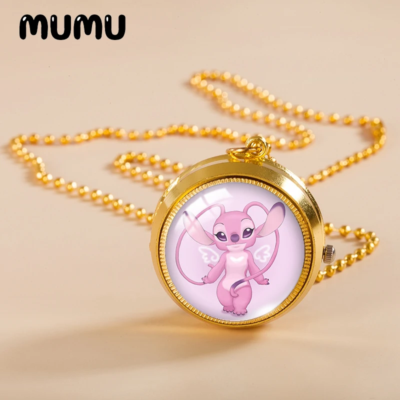 Новинка 2021 карманные часы с изображением Лило и ститча ожерелье ангел золотой