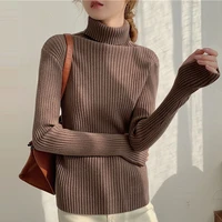 2021 women sweater streetwear stretchable pullovers turtleneck knitted long sleeve pink tops black high neck winter clothing
