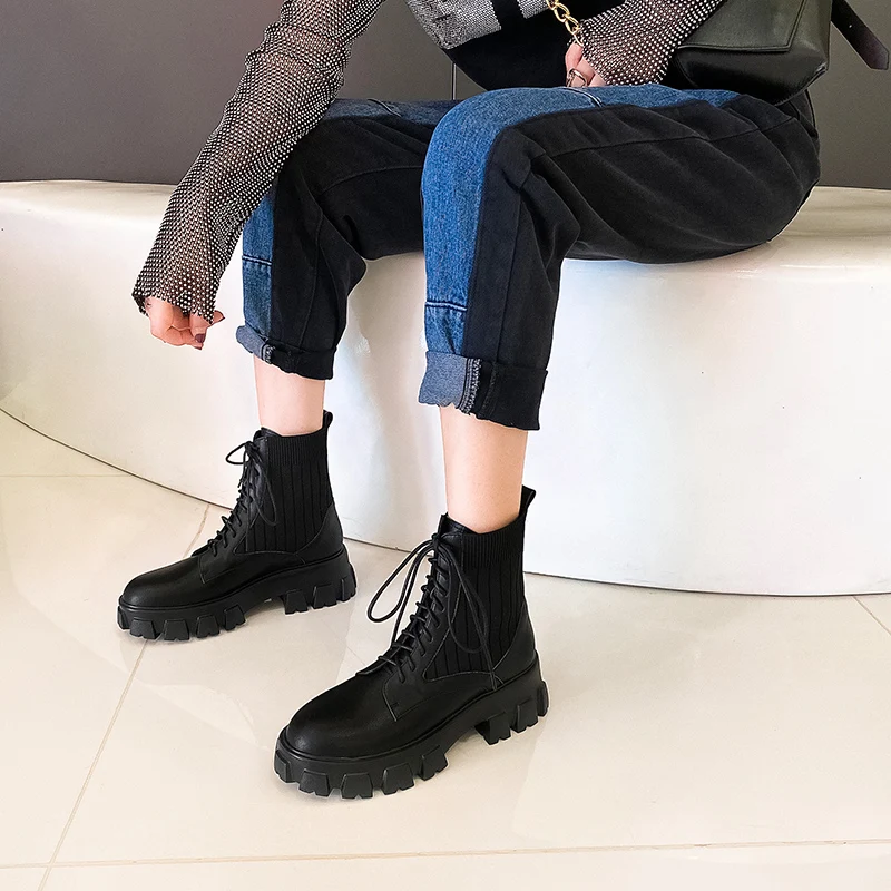 

FEDONAS Elegant Platform Genuine Leather Female Boots Leather Side Zipper Retro Chunky Heels Pumps Party Casual Shoes Woman