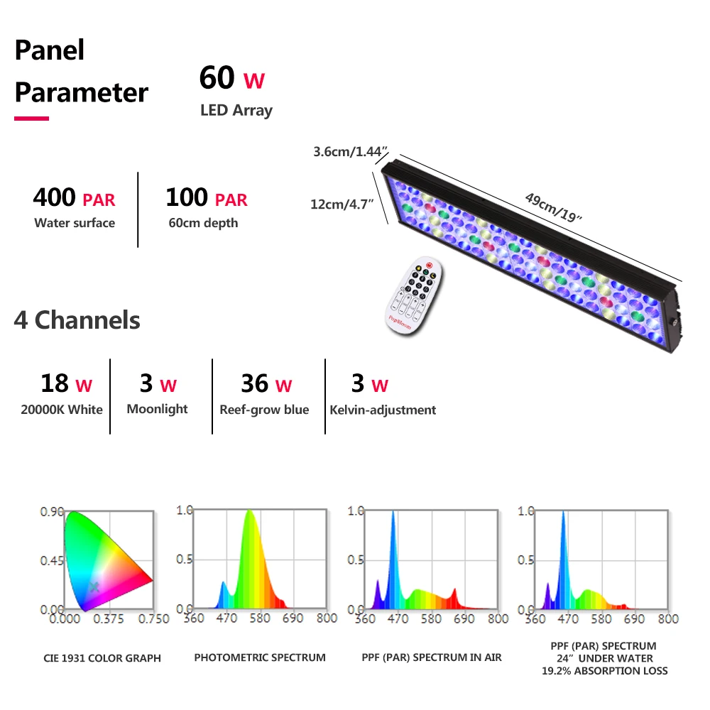 PopBloom Led Marine Aquarium Light for 60cm 24" Reef Coral Growing Power Lamp Lighting Saltwater Tank | Дом и сад
