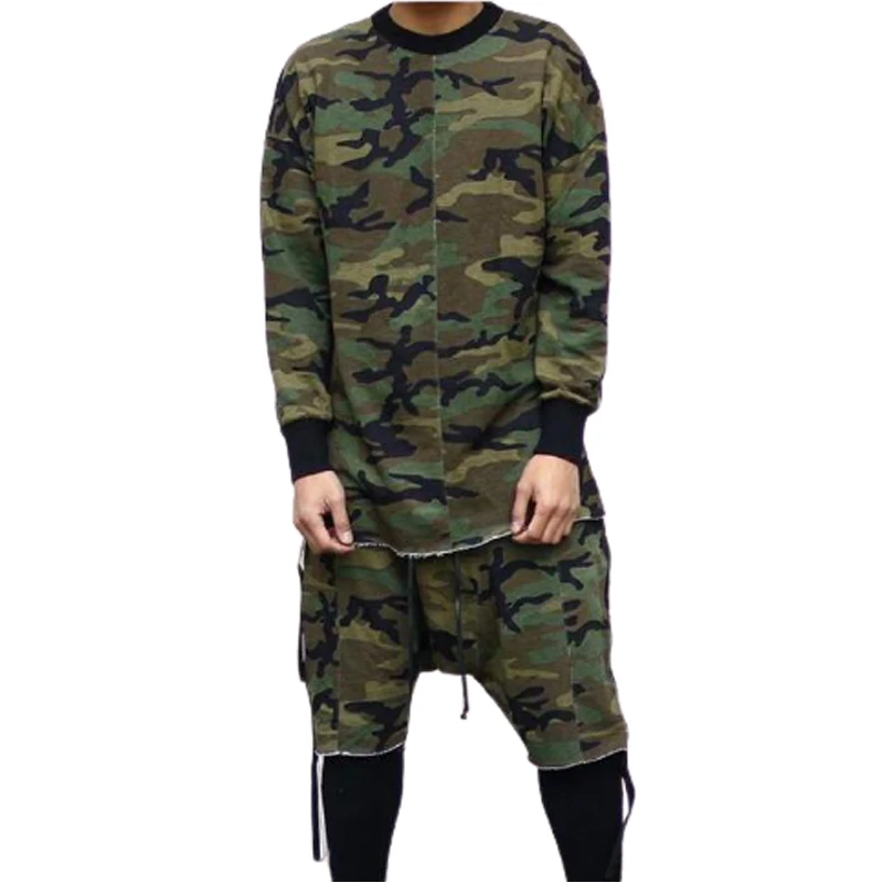 

Harajuku Oversized Camouflage T shirt Men Brand Long Sleeve Fashion Men Korean Hip Hop Streetwear Shorts Two Piece Sets Clothing