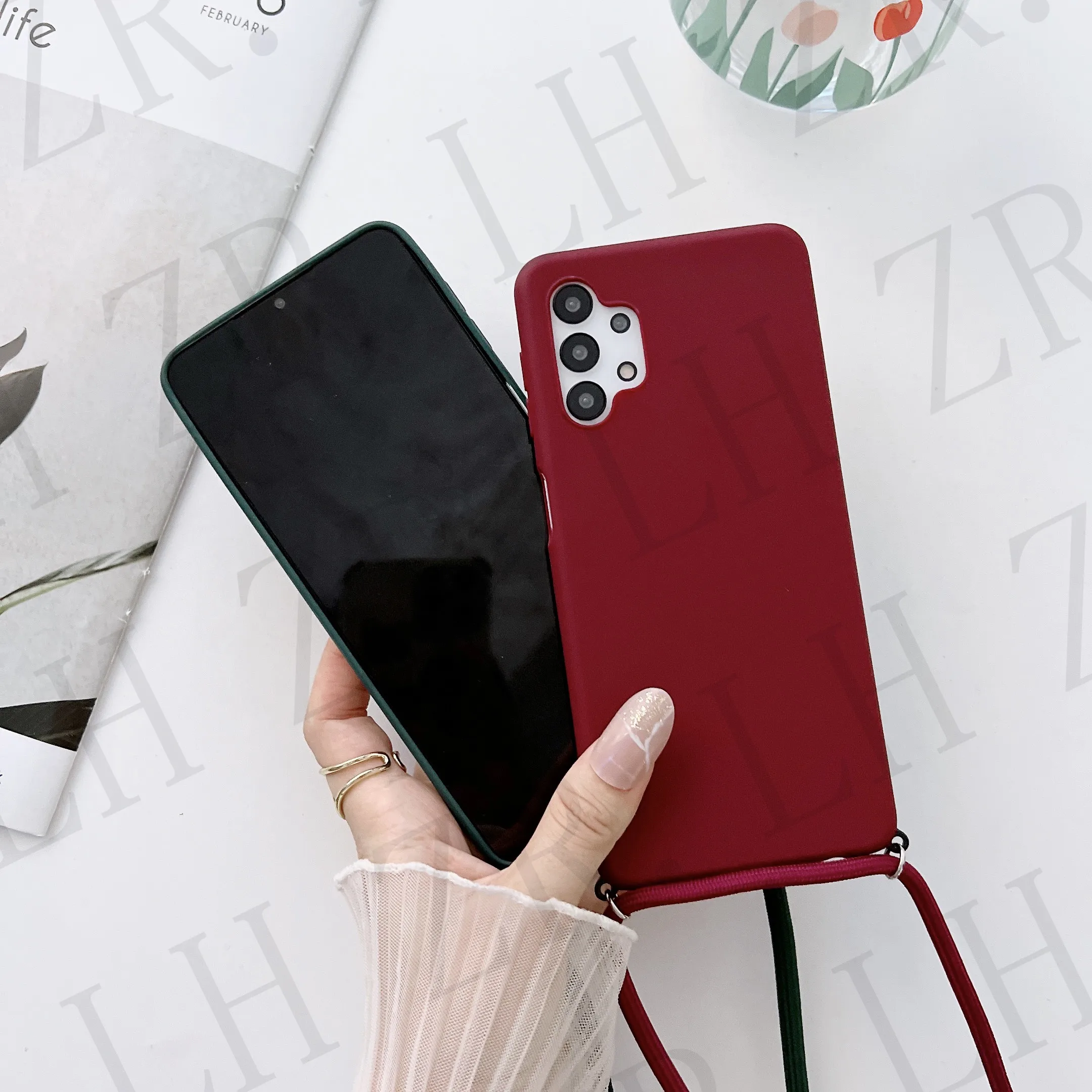 Crossbody Necklace strap Lanyard Cord Soft phone case For HuaWei P20 P30 Lite P40 pro honor 8X 9X 10 Nova 8SE Y6 2019 back cover