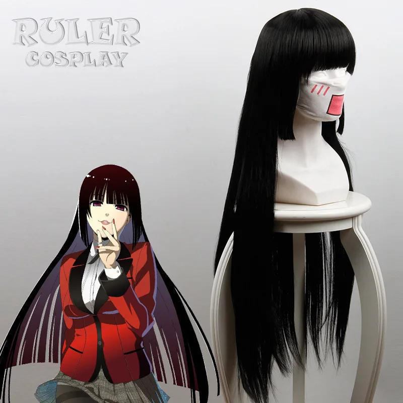 Парик для косплея Yumeko Jabami черный длинный прямой термостойкий синтетический