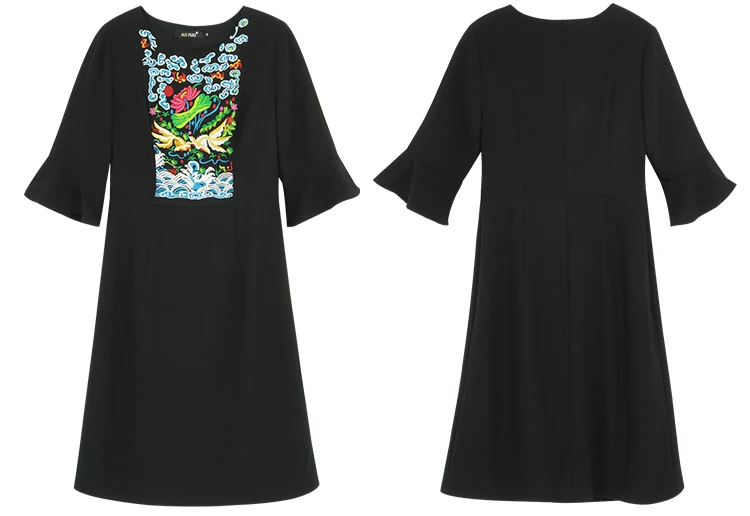 L~ 4XL 5XL китайское Ретро цветочное Вышитое Платье женское плюс размер осеннее яркое с коротким рукавом тонкое платье AOFULI A4088