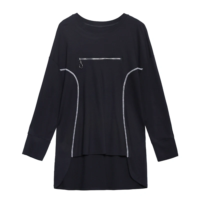 

XUXI Long-sleeved T-shirt Women Streetwear Fashion Stitching O Neck Loose Large Size TShirt Korean Femme Autumn 2020 FZ3206