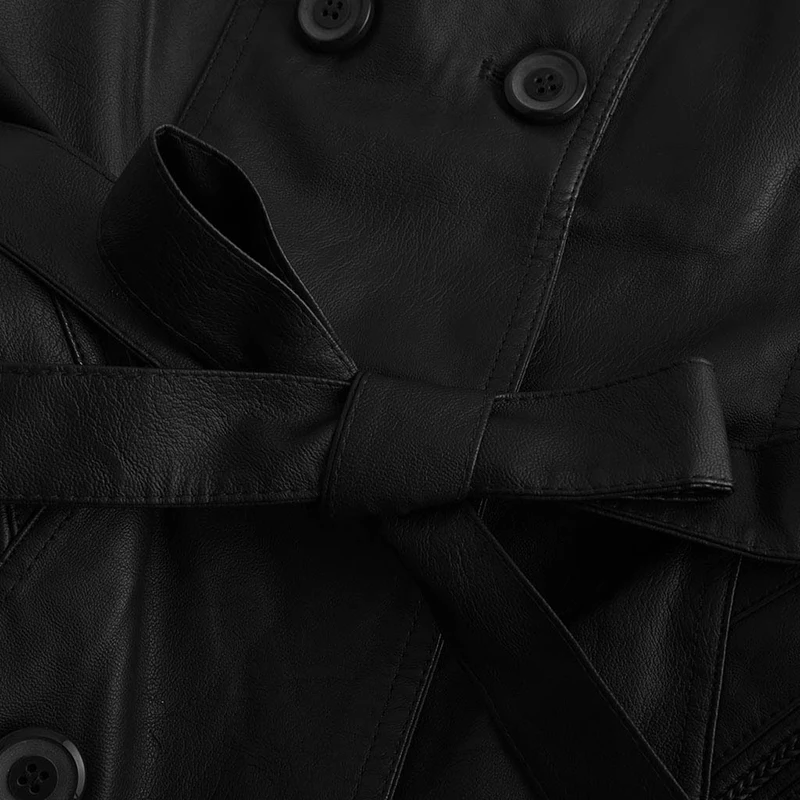 

Winter Women's Windbreaker Mid-length Plus Velvet Leather Jacket Lapel Cold Warm Jacket Belt Design Fashionable Women's Clothing