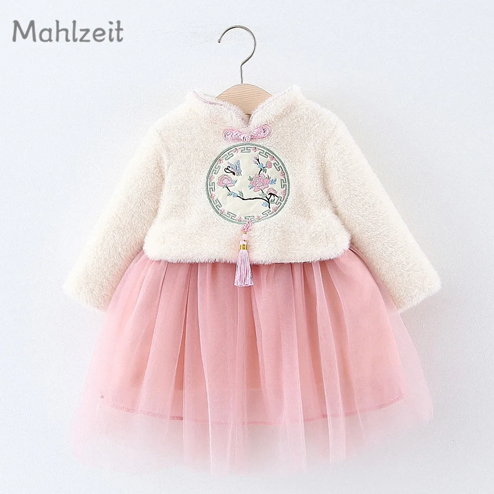 Осенне-зимнее теплое платье принцессы для маленьких девочек Традиционное