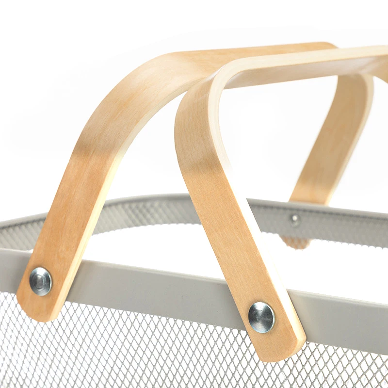 

Mesh Iron Fruit Basket with Wood Handle Square Multifunctional Hanging Storage Organizer for Cupboards Shelves Kitchen HANW88