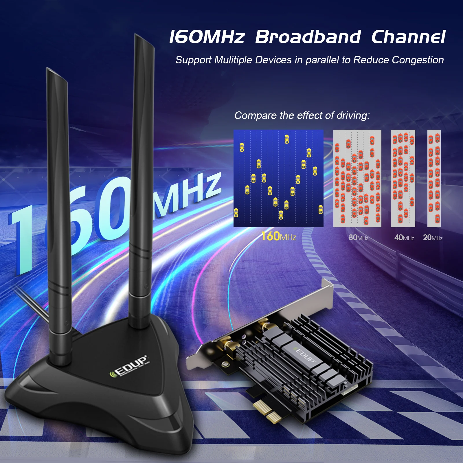 Беспроводной адаптер Wi-Fi EDUP WiFi6E Intel AX210 5374 Мбит/с PCI Express 802.11ac/AX 2 4G/Blue-tooth5.2/6 ГГц PCIe